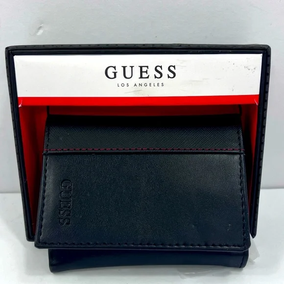 Guess Bags Guess Black Tri Fold Mens Black Wallet Guess Logo Indented Poshmark